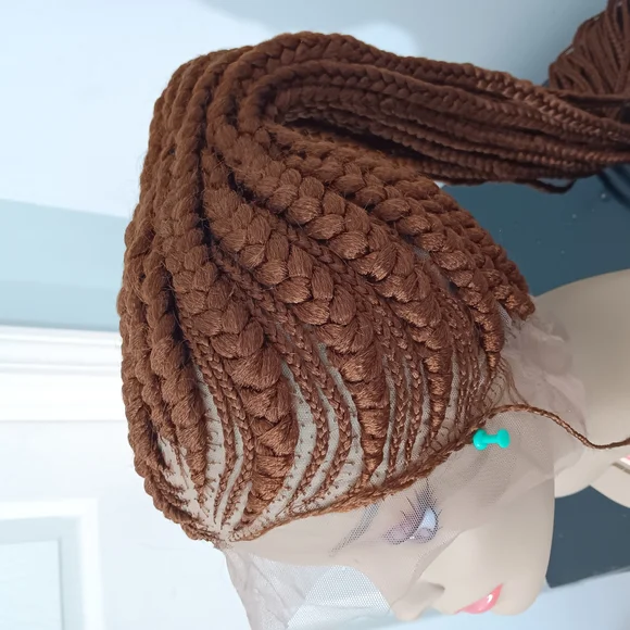 Sophisticated Brown Cornrow Wig with Geometric Pattern